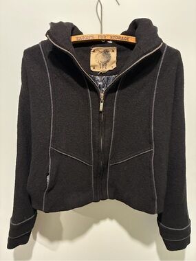 Women's Black Zip-Front Hooded Wool Blend Jacket Size Small